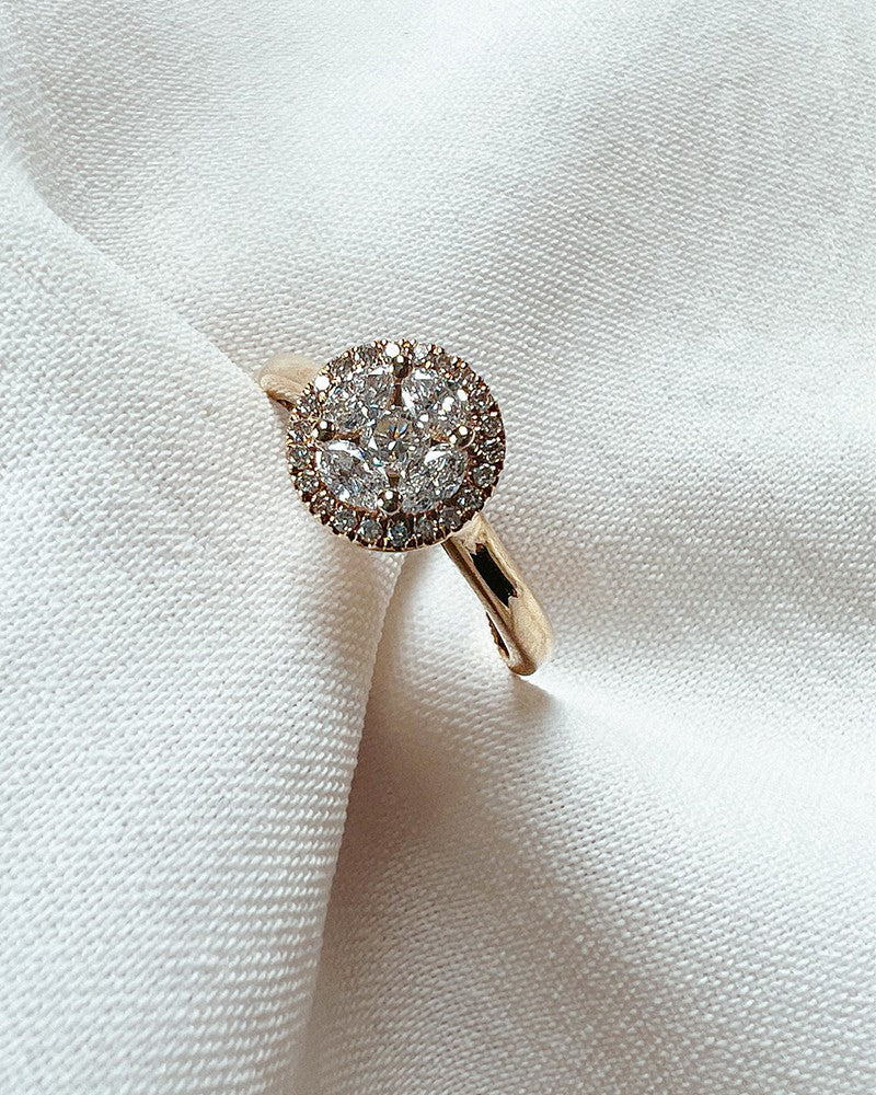 Gelbgoldring mit Diamanten – 0,52 Karat – Brillant- & Marquiseschliffformen
