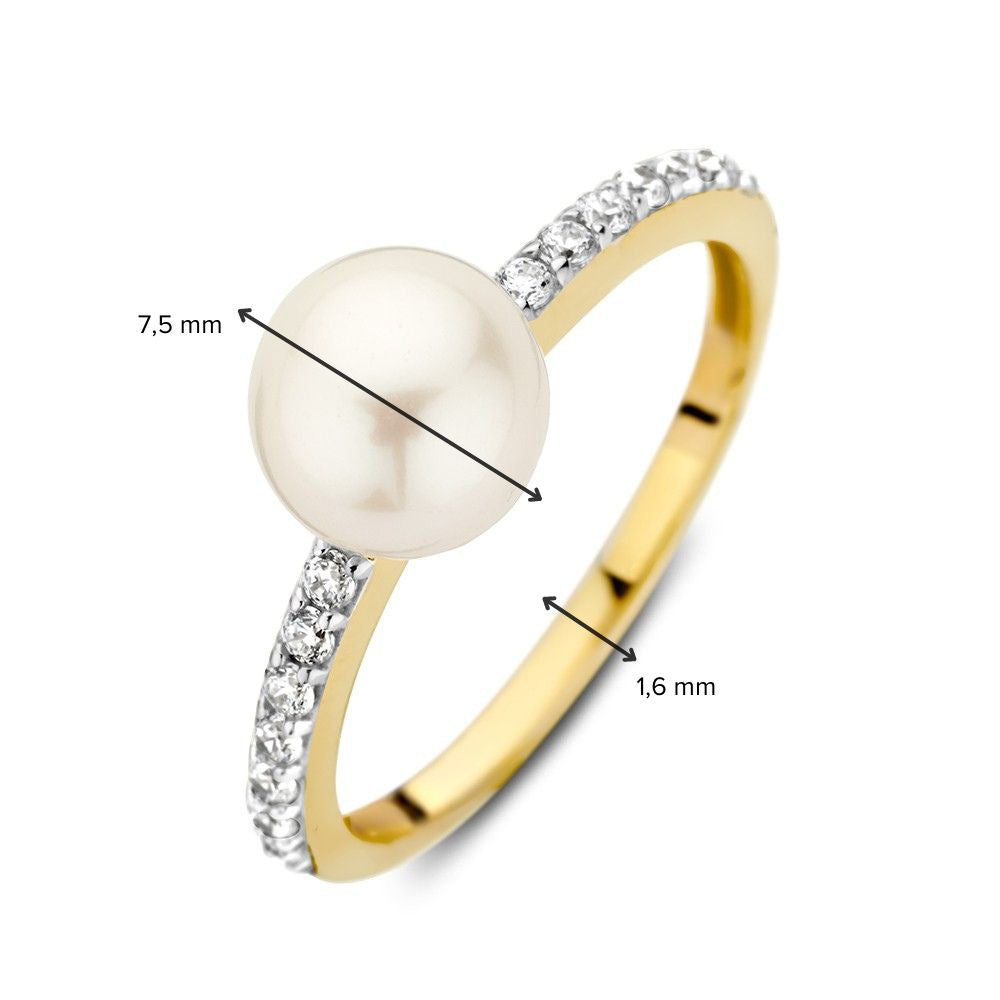 14K Goldring mit Süßwasserperle und Zirkonia für Damen, Elegantes Schmuckstück