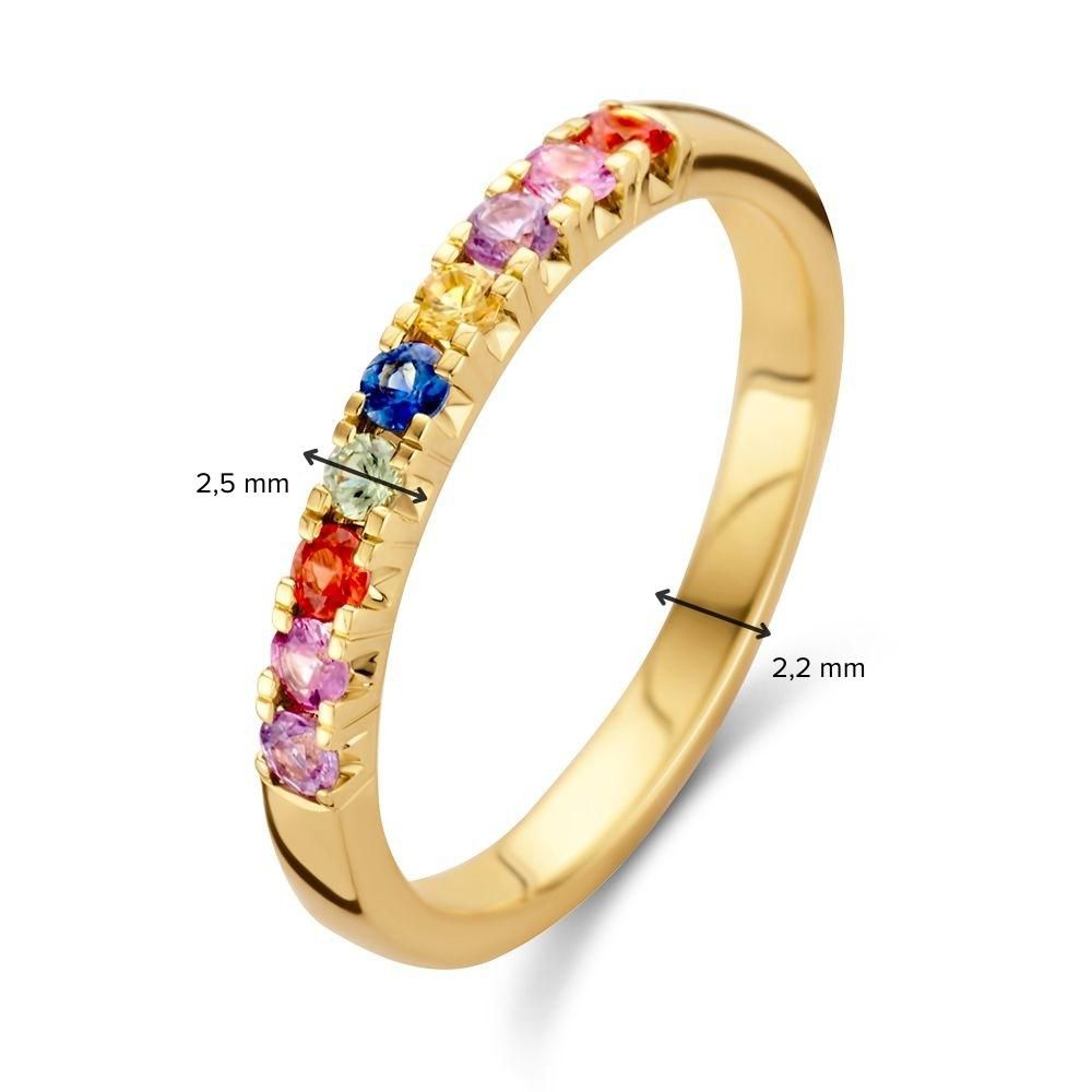 Gelbgoldener Ring mit Regenbogen-Saphir in schlichter Krappenfassung – Bunt und elegant