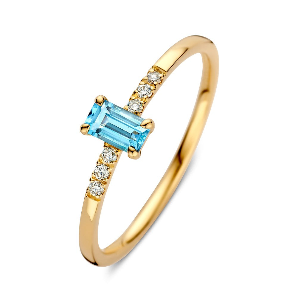 Ring aus Gelbgold mit einem blauen Topas und fünf kleinen Brillanten