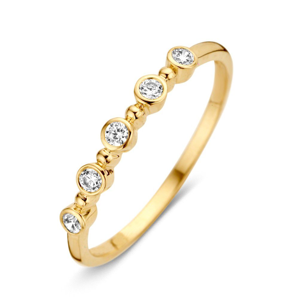 Damenring aus 14 Karat Gelbgold mit fünf Zirkonia in straffer Zetting