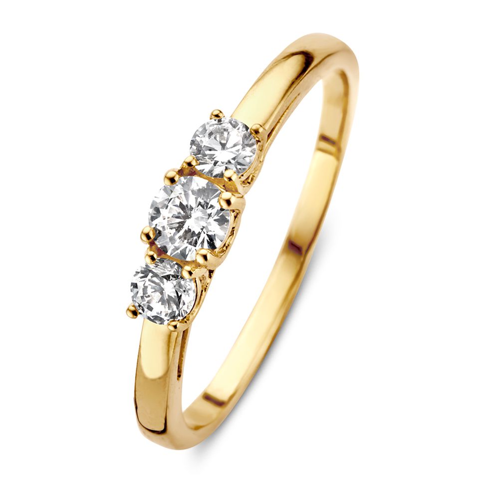 Stilvolle Damenring aus 14 Karat Gelbgold mit drei Zirkonia-Steinen