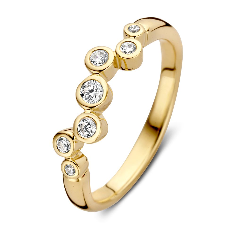 Gelbgoldener Ring mit Zirkonia in gewelltem Design aus 14 Karat Gold