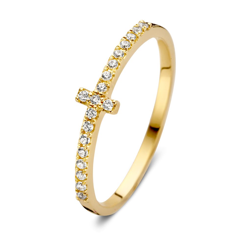 Ring aus 14 Karat Gelbgold mit subtiler Glanz und besetzten Zirkonia-Steinen