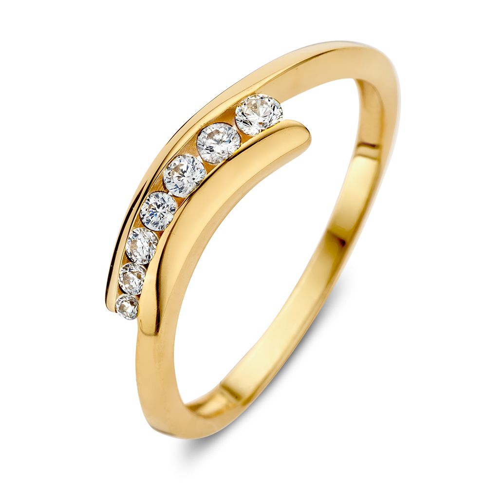 Gelbgoldene Slagring mit Zirkonia, geschwungene Form und fünf funkelnden Steinen