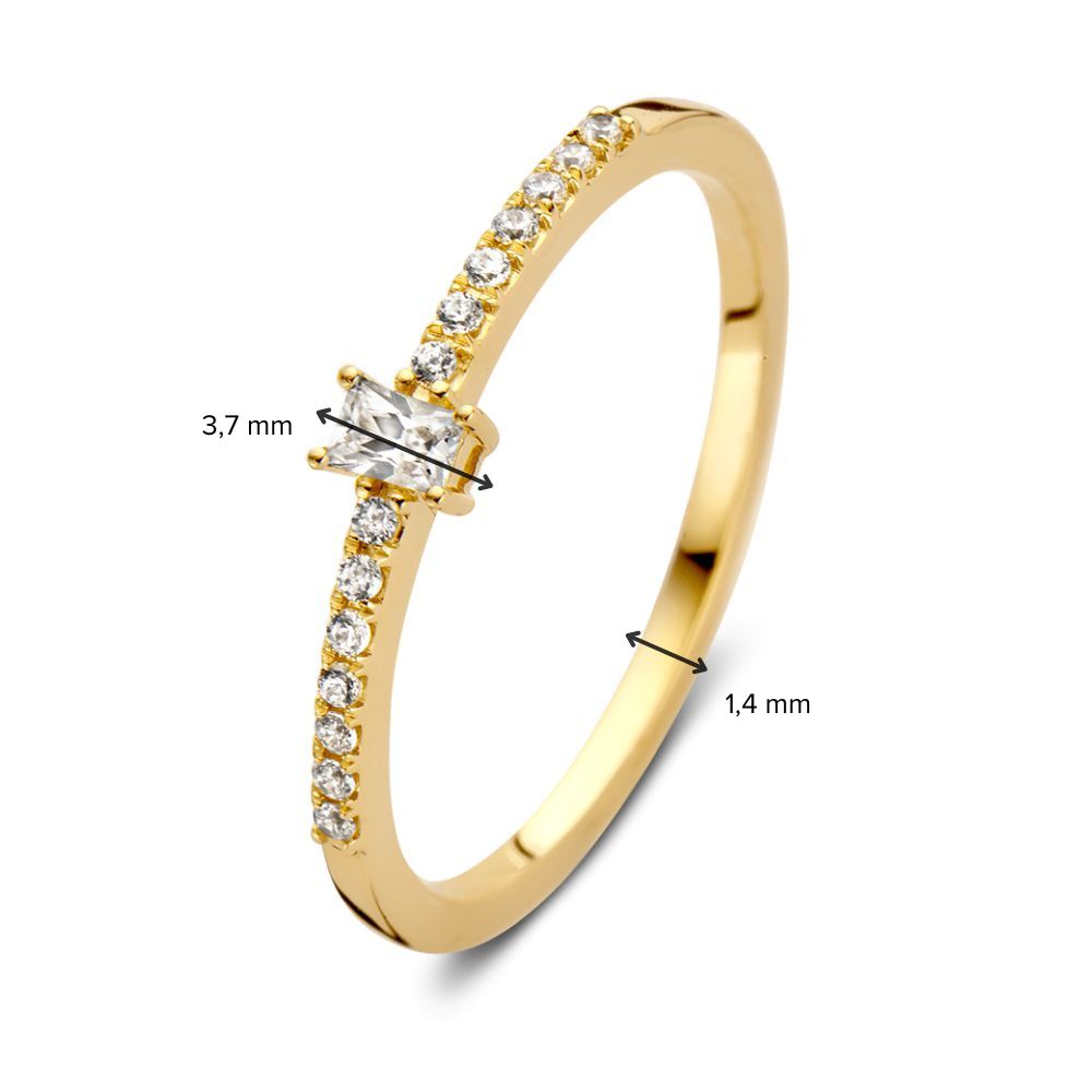Gelbgoldring mit Zirkonia und Baguette-geschliffenem Mittelstein