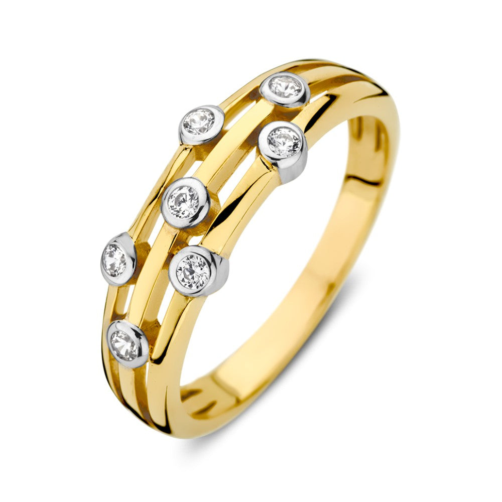 Ring aus 14K Gold mit runder Zirkonia-Zusatz in eleganter Anordnung
