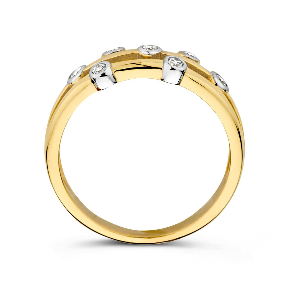 icolor 14K Goldring mit Zirkonia in runder Fassung, elegantes Damenschmuckstück