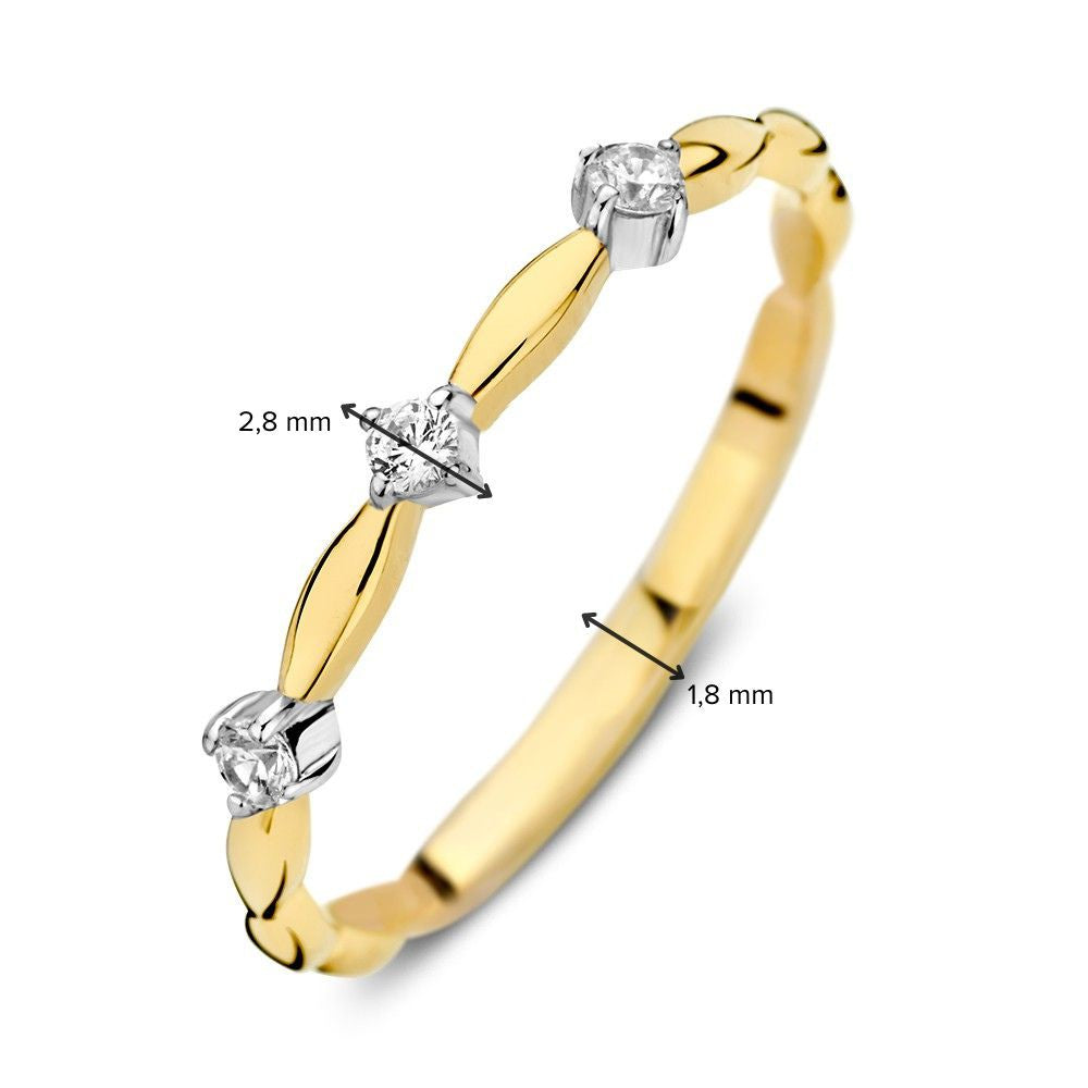 14K Bicolor Gelb- und Weißgoldring mit Zirkonia für Damen, dezente Eleganz