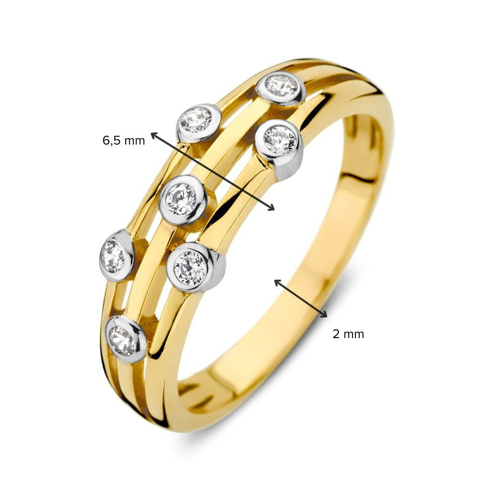 icolor 14K Goldring mit Zirkonia in runder Fassung, elegantes Damenschmuckstück