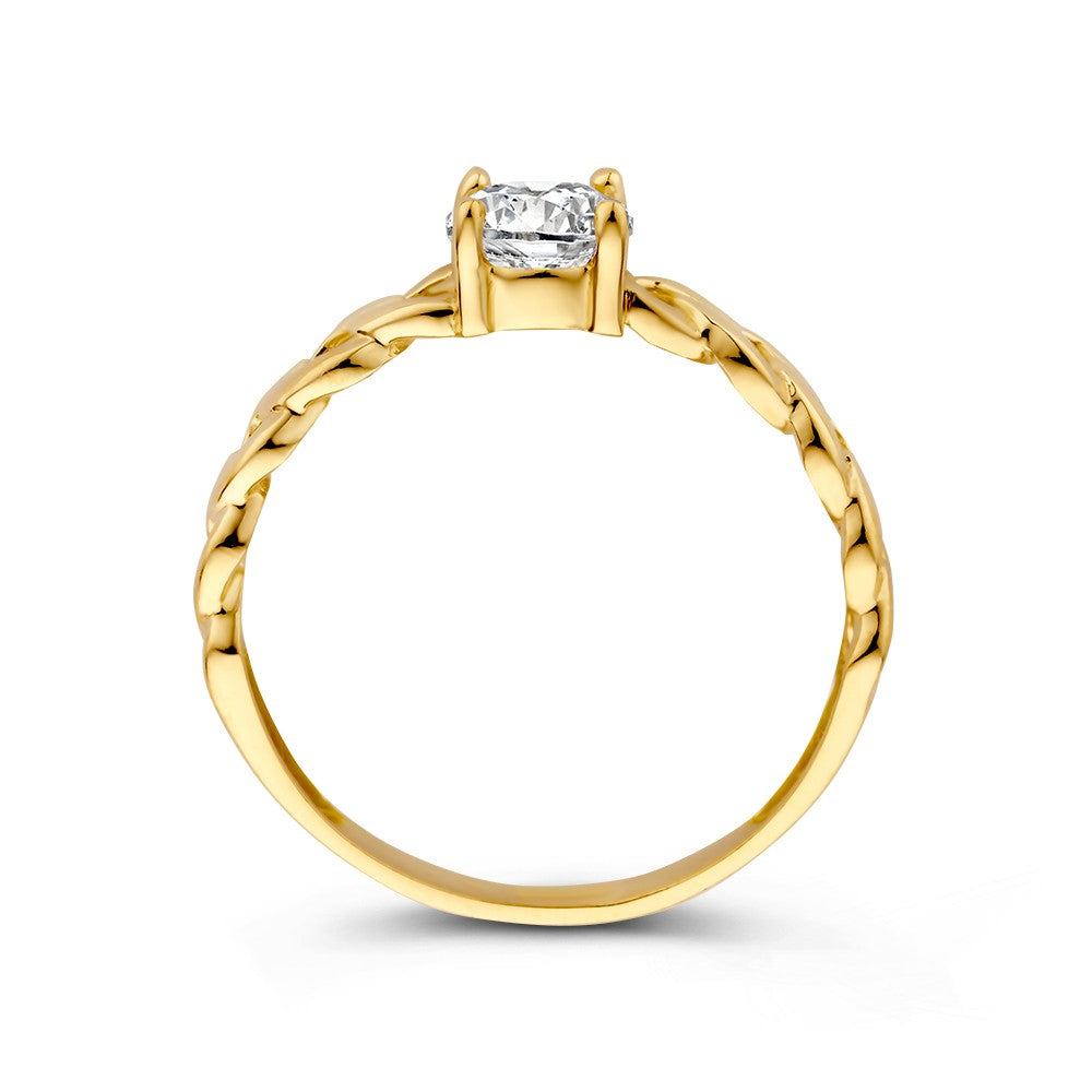 Goldener Solitärring mit Gourmet-Kette und Zirkonia – Eine perfekte Kombination aus elegant und modern