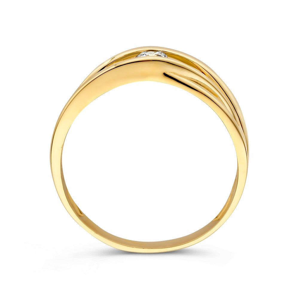 Eleganter Gelbgoldring mit gekreuzten Bahnen und feinem Zirkonia – Zeitloser Schmuck für die moderne Frau