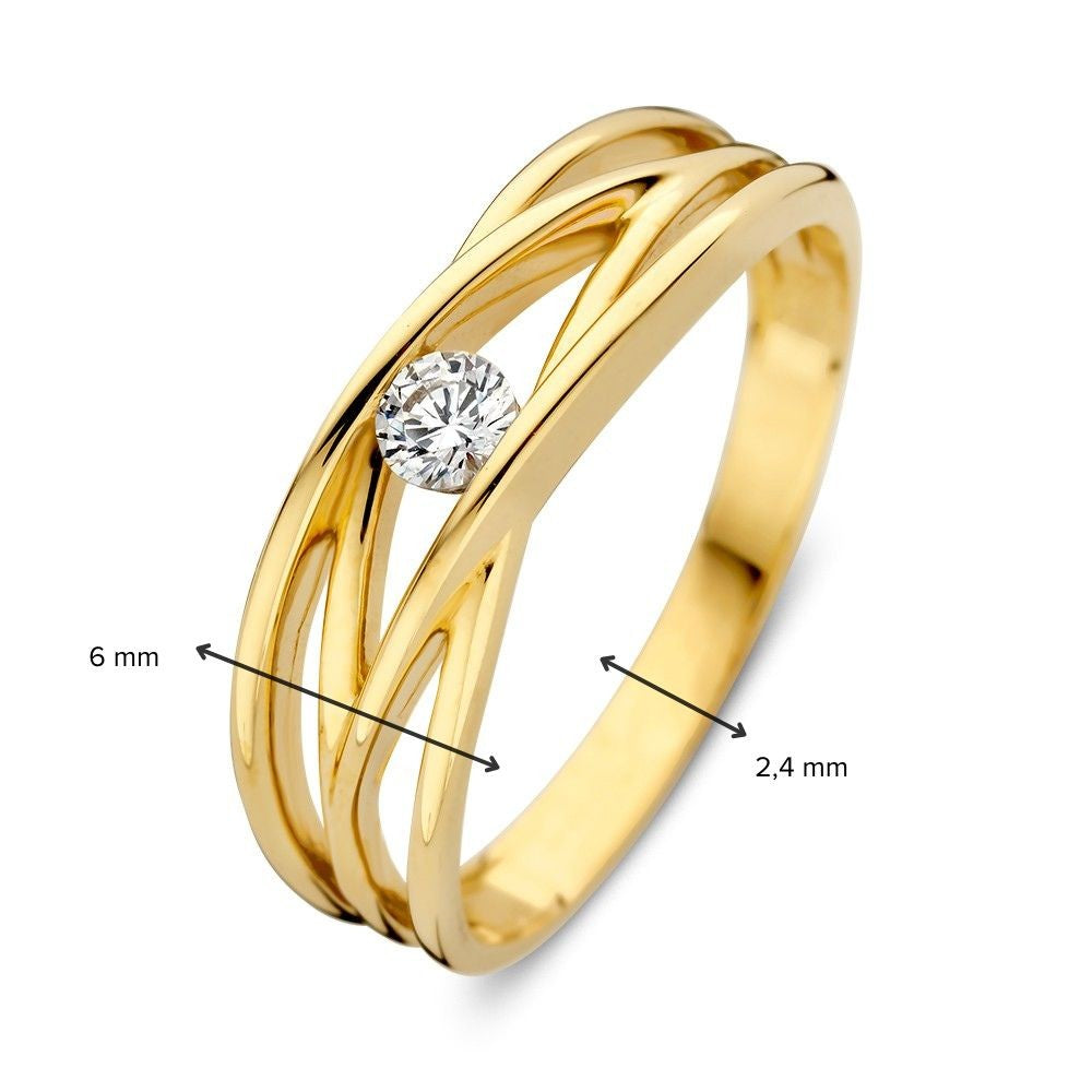 Eleganter Gelbgoldring mit gekreuzten Bahnen und feinem Zirkonia – Zeitloser Schmuck für die moderne Frau