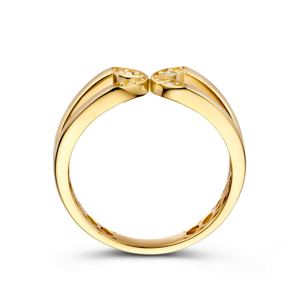 Auffälliger Gelbgoldring mit Blumendesign und Zirkonia-Eyecatcher – Eleganz im Detail