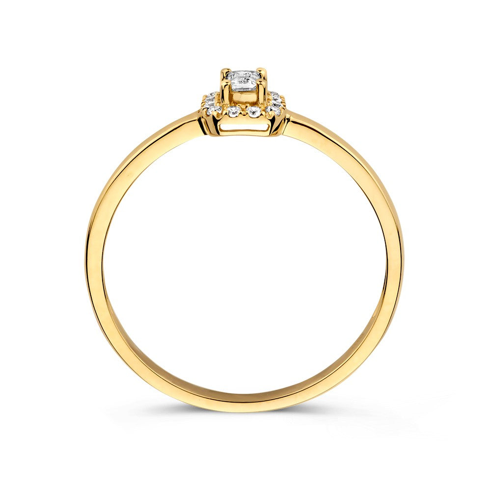 Eleganter Gelbgoldring mit Entouragefassung und smaragdgeschliffenem Zirkonia – Zeitloser Luxus