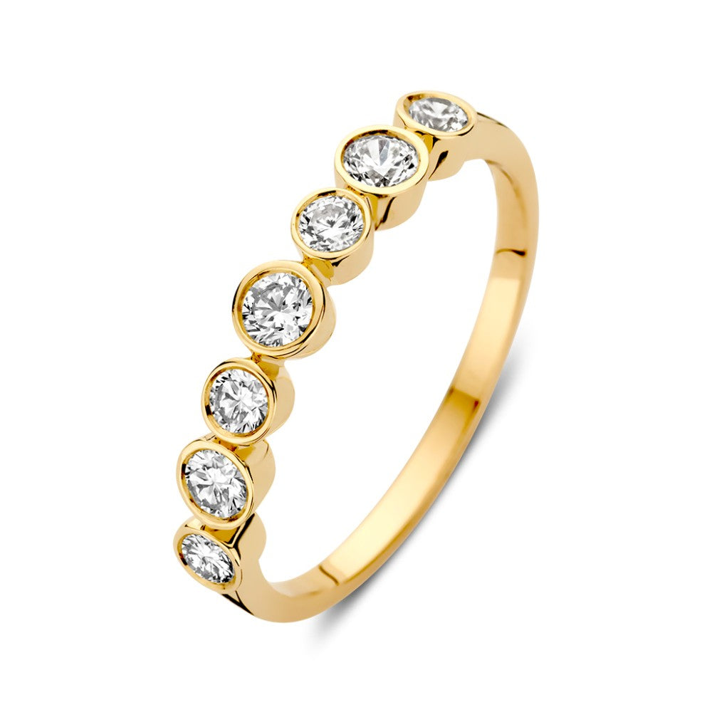 Eleganter Ring aus 14 Karat Gelbgold mit Zirkonia in runden Zeltkästen