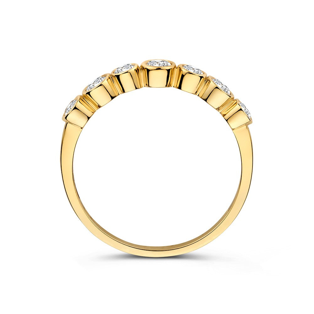 Eleganter Gelbgold-Rings mit Zirkonia in runden Krappenfassungen – Zeitlose Schönheit in 14 Karat Gold