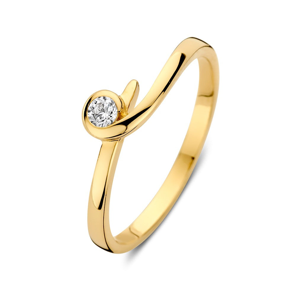 Feine gelbgoldene Ring mit Zirkonia in geschwungener Fassung