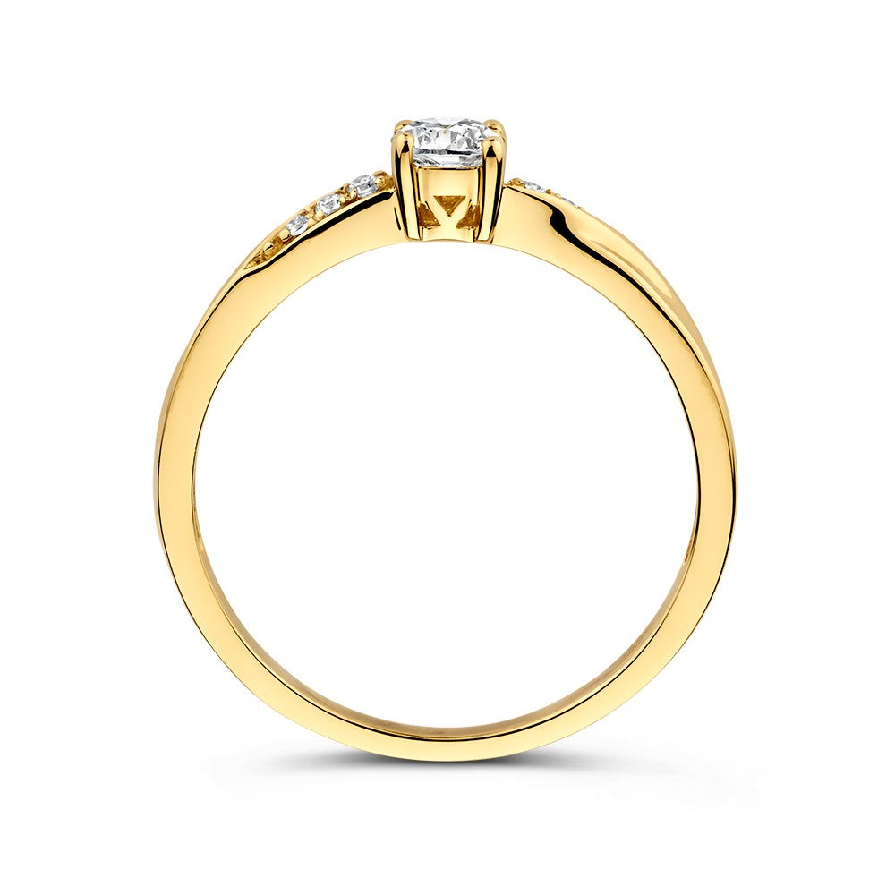 Gelbgoldener Solitärring mit Zirkonias und verspieltem Twist