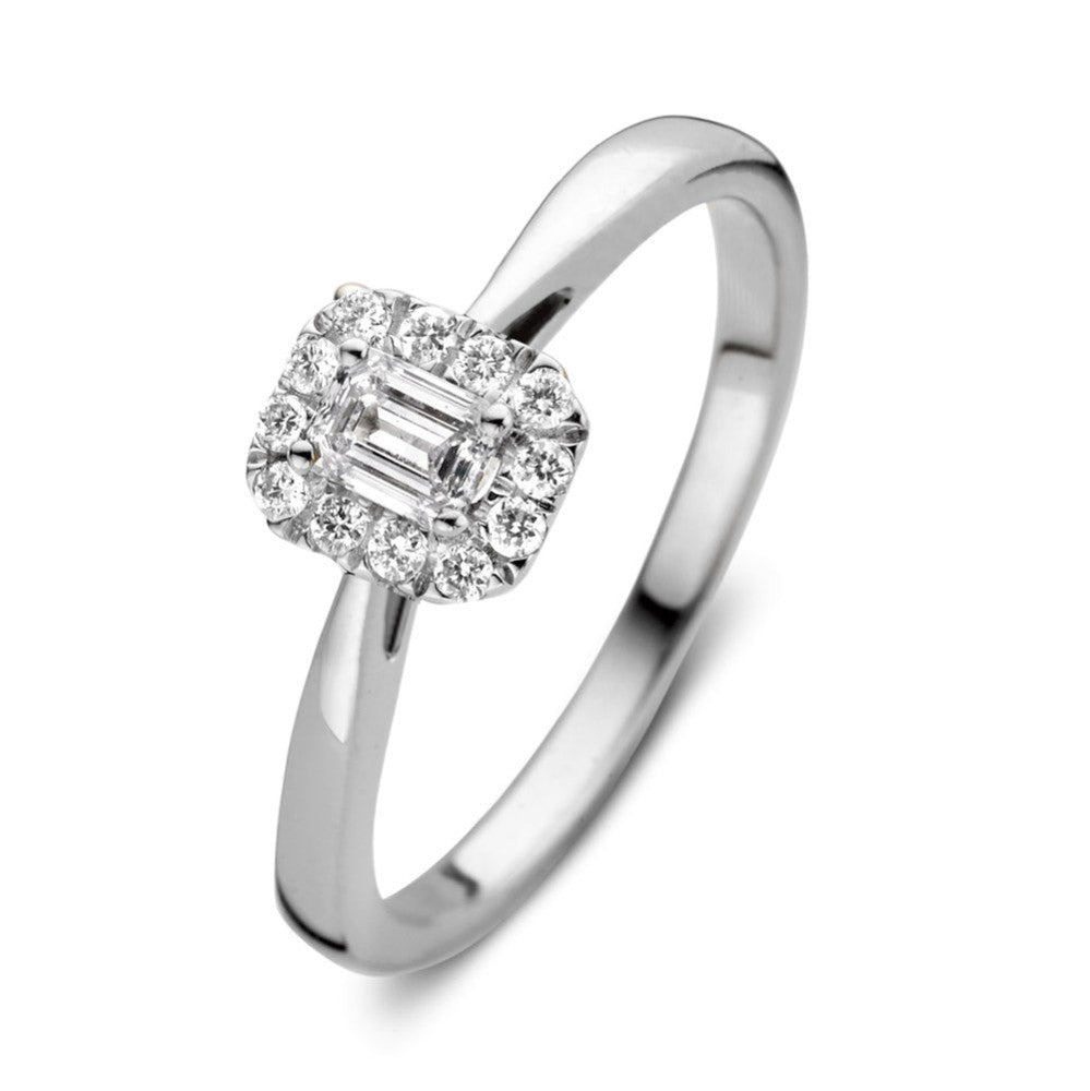 Ring aus Weißgold mit quadratischem Diamantbesatz und rundem Brillantschliff