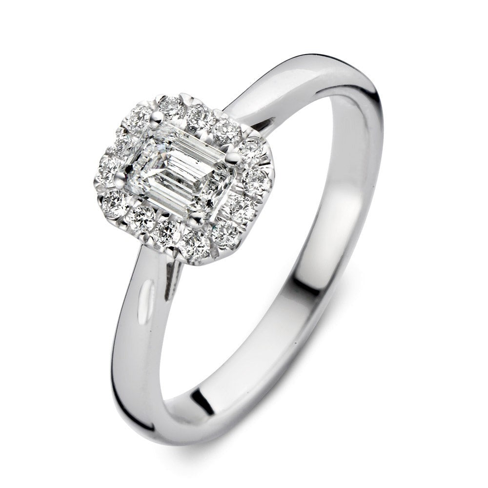 Ring aus Weißgold mit quadratischem Zifferblatt und funkelndem Diamantbesatz