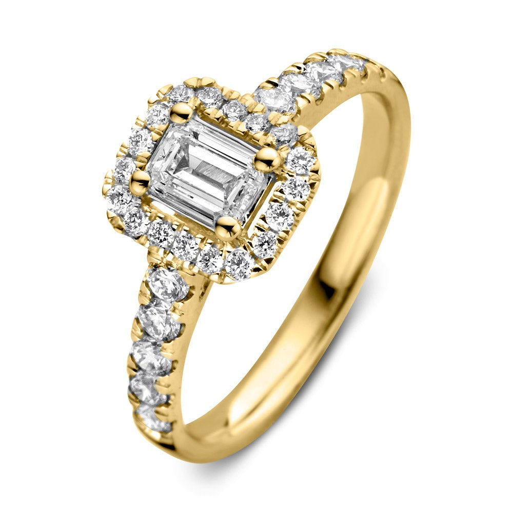 Ring aus Gelbgold mit quadratischem Zifferblatt und Diamantenbesatz