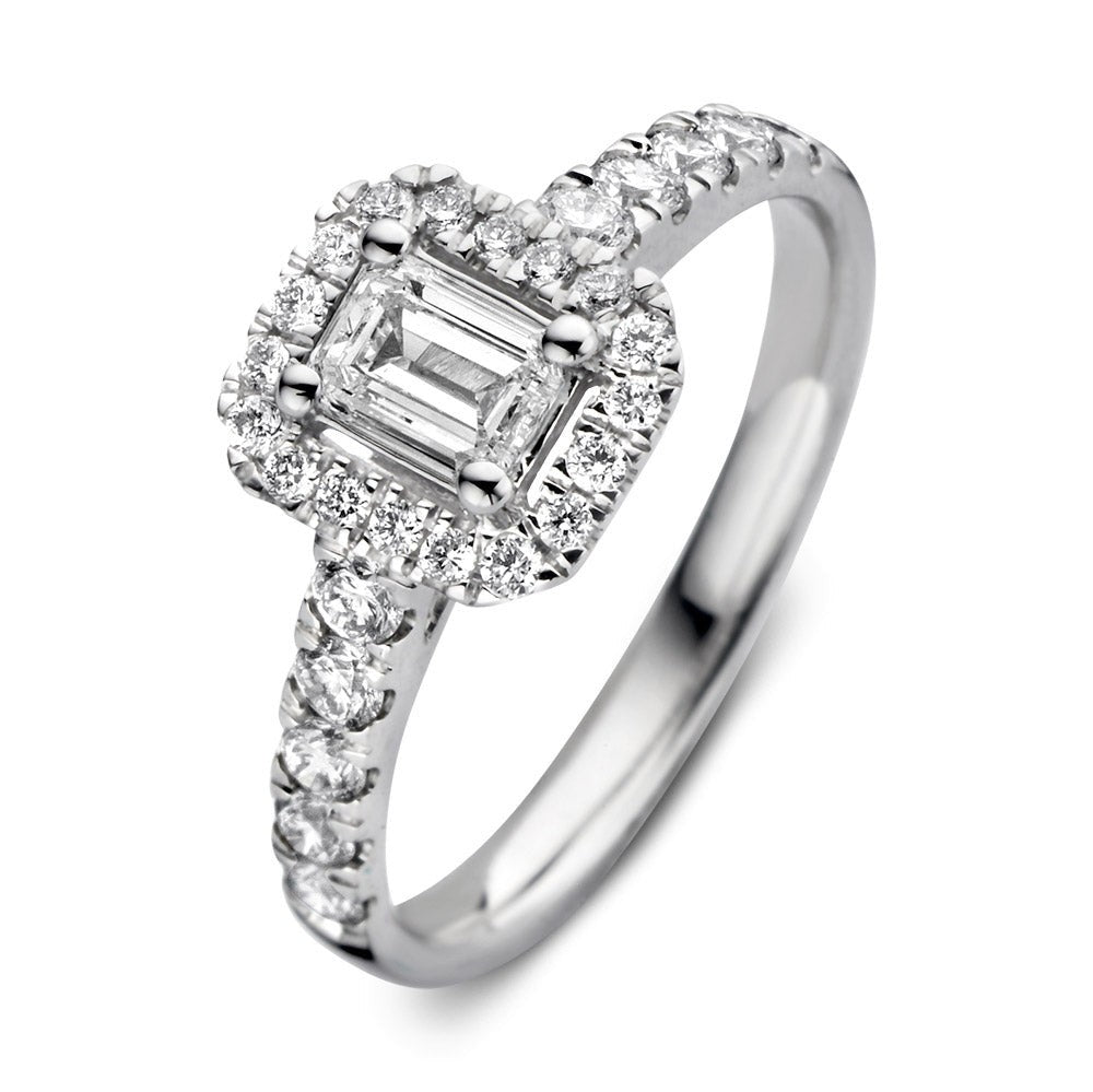 Ring aus Weißgold mit quadratischem Zifferblatt und Diamantenbesatz