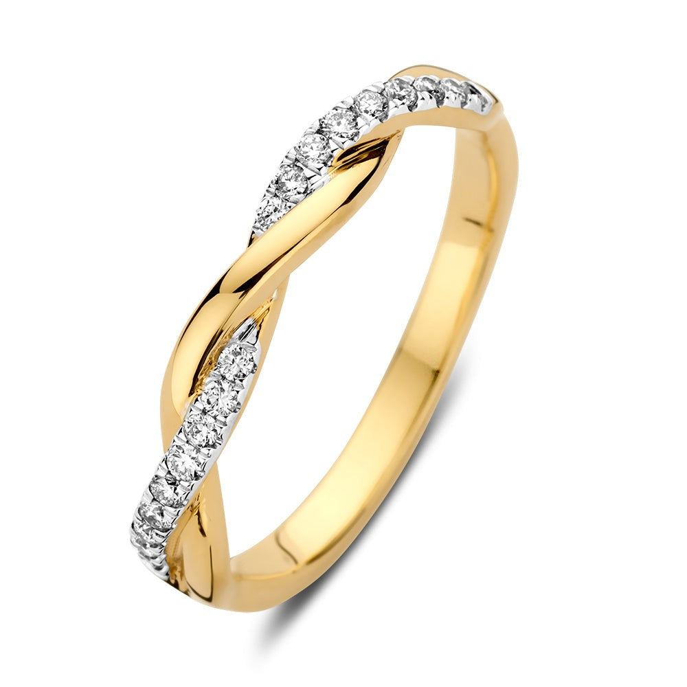 Ring aus Gelbgold mit 0,15 ct. Diamanten in gewundener Form