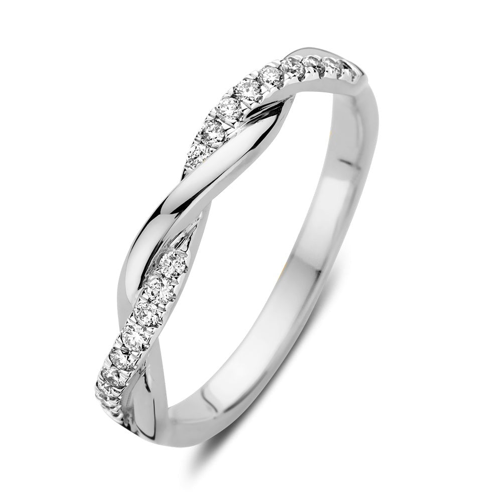 Ring aus Weißgold mit 0,15 ct. Diamanten in geschwungener Form