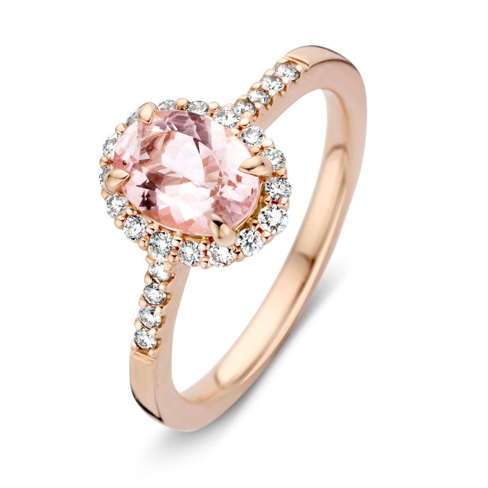 Ring aus 14 Karat Roségold mit ovalem Morganit von 1,28 Karat und 0,27 Karat Brillanten