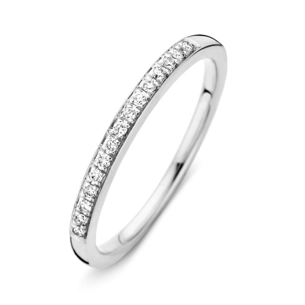 Ringe aus Weißgold mit 0,09 ct Diamanten, schmal und glänzend, mit funkelnden Steinen entlang der Fassung
