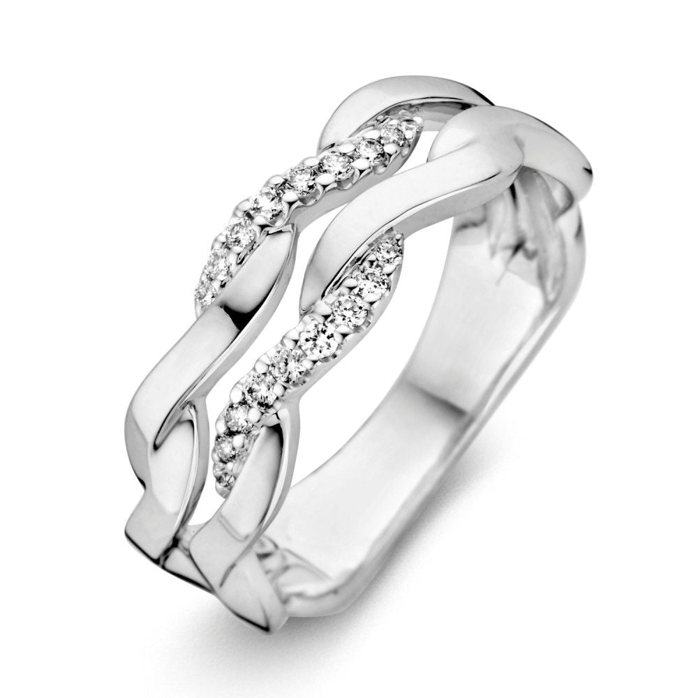 14-karätiger Weißgoldring mit 0,15 Karat Brillanten und geschwungenem Design