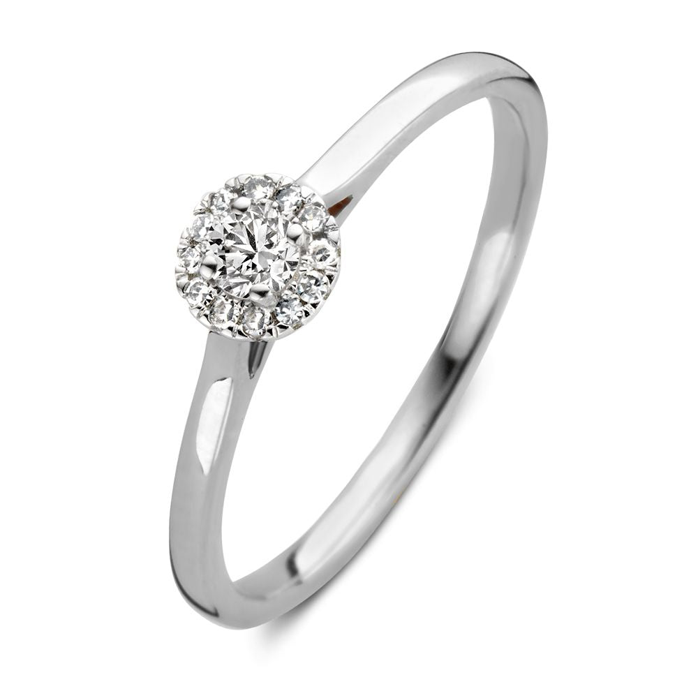Ring aus 14 Karat Weißgold mit rundem Brillanten von 0,15 Karat in der Mitte