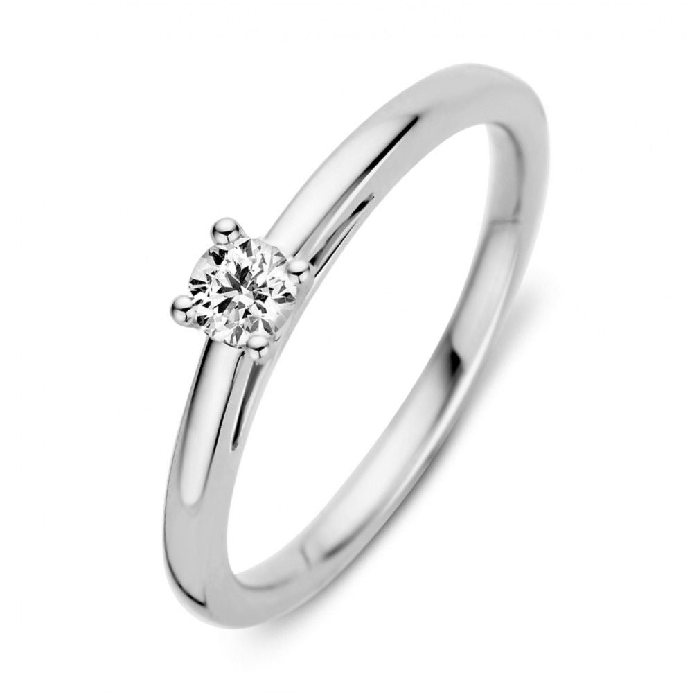 Witgolder Solitärring mit 0,19 Karat Brillant-Diamant und glattem, poliertem Band