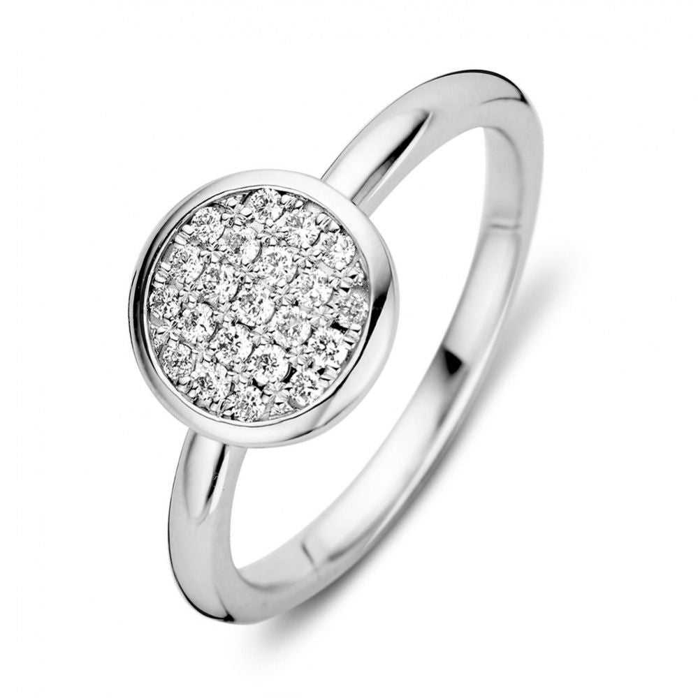 Ring aus rhodiniertem Weißgold mit rundem Pavé-setztem Zifferblatt aus 0,20 Karat Brillanten