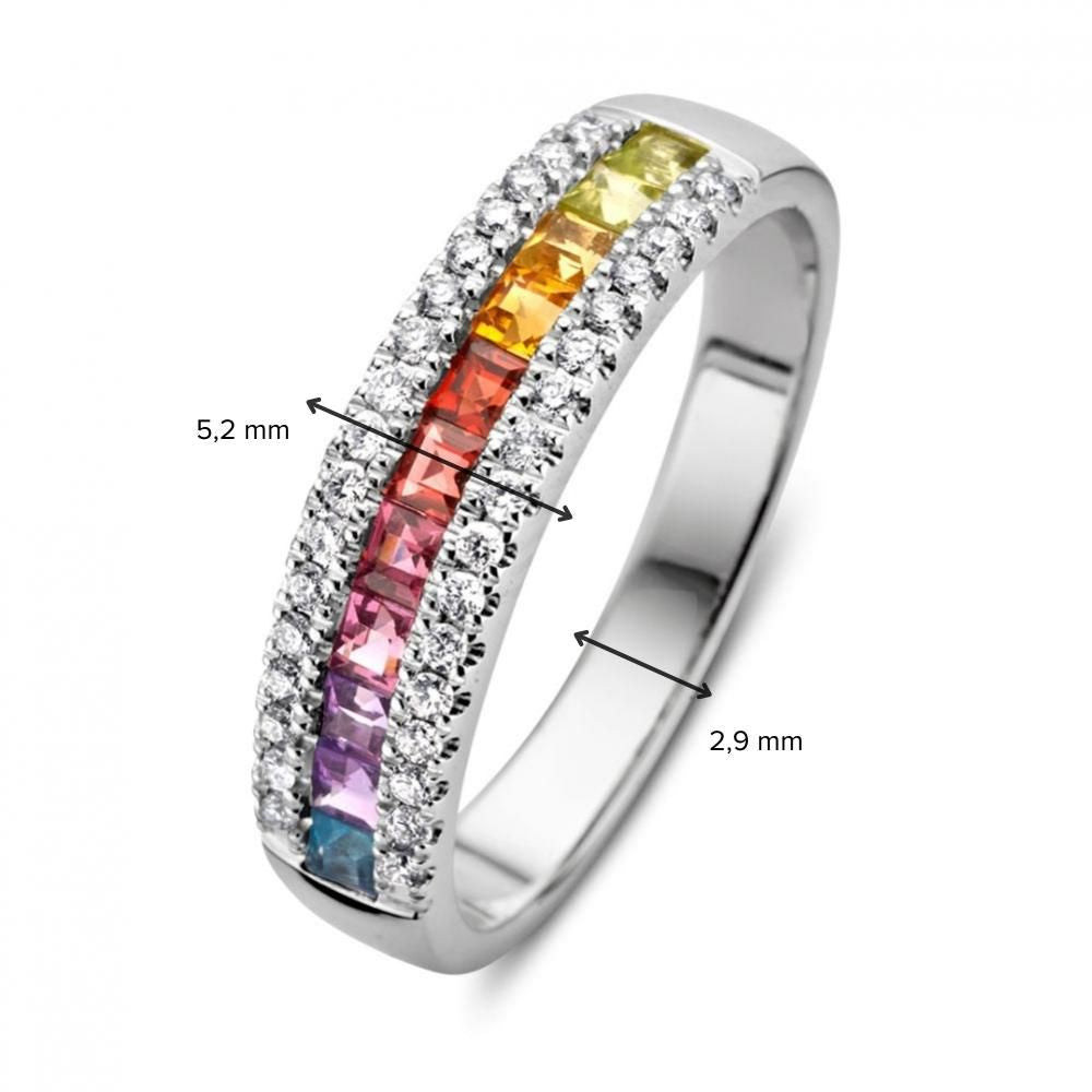 14 Karat Weißgoldring mit Regenbogen-Edelstein und 0,23 Karat Brillant-Diamant