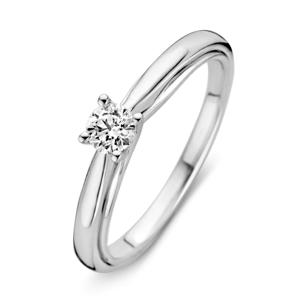Ring aus Weißgold mit einem brillanten Diamanten, schlichtes Design und polierte Oberfläche
