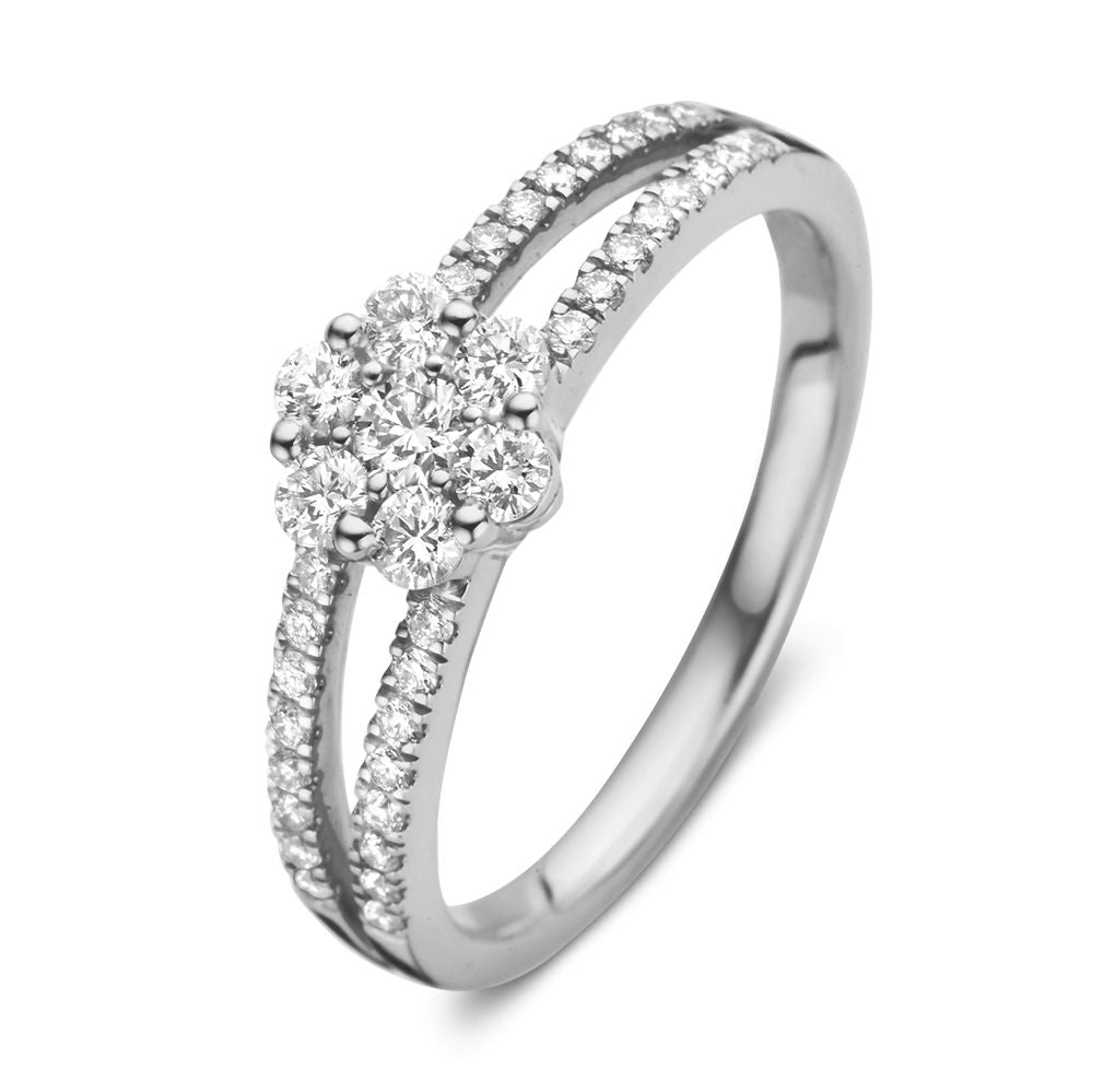 Weißgoldring mit quadratischem Brillantenumfeld und schwebenden Diamanten 0,55 ct