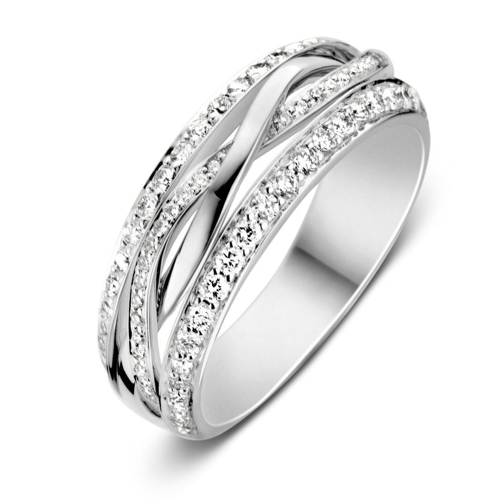 Ring aus Weißgold mit 0,57 Karat Brillanten, geschwungene Form und funkelnde Details