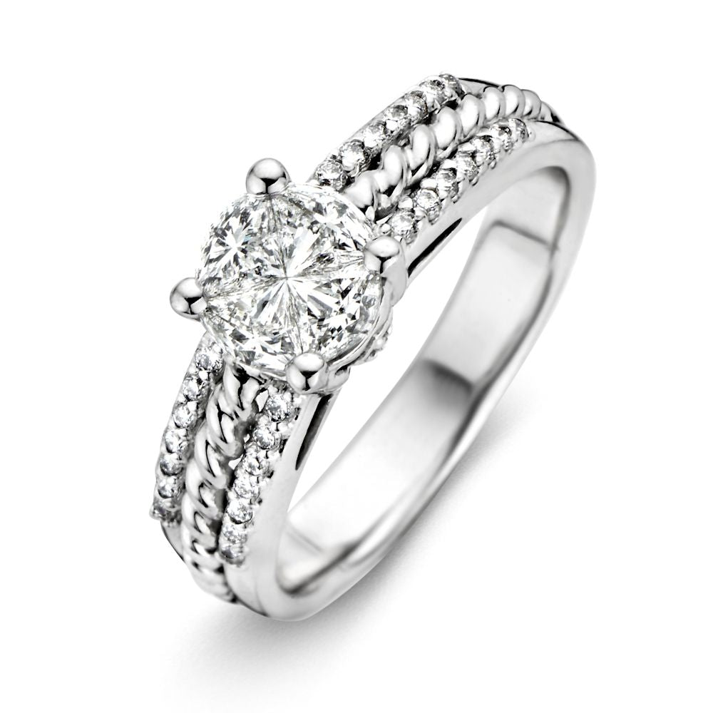 Ring aus 14K Weißgold mit 0,88 Karat Diamant, brillant, H/SI-1 Qualität und geflochtenem Design