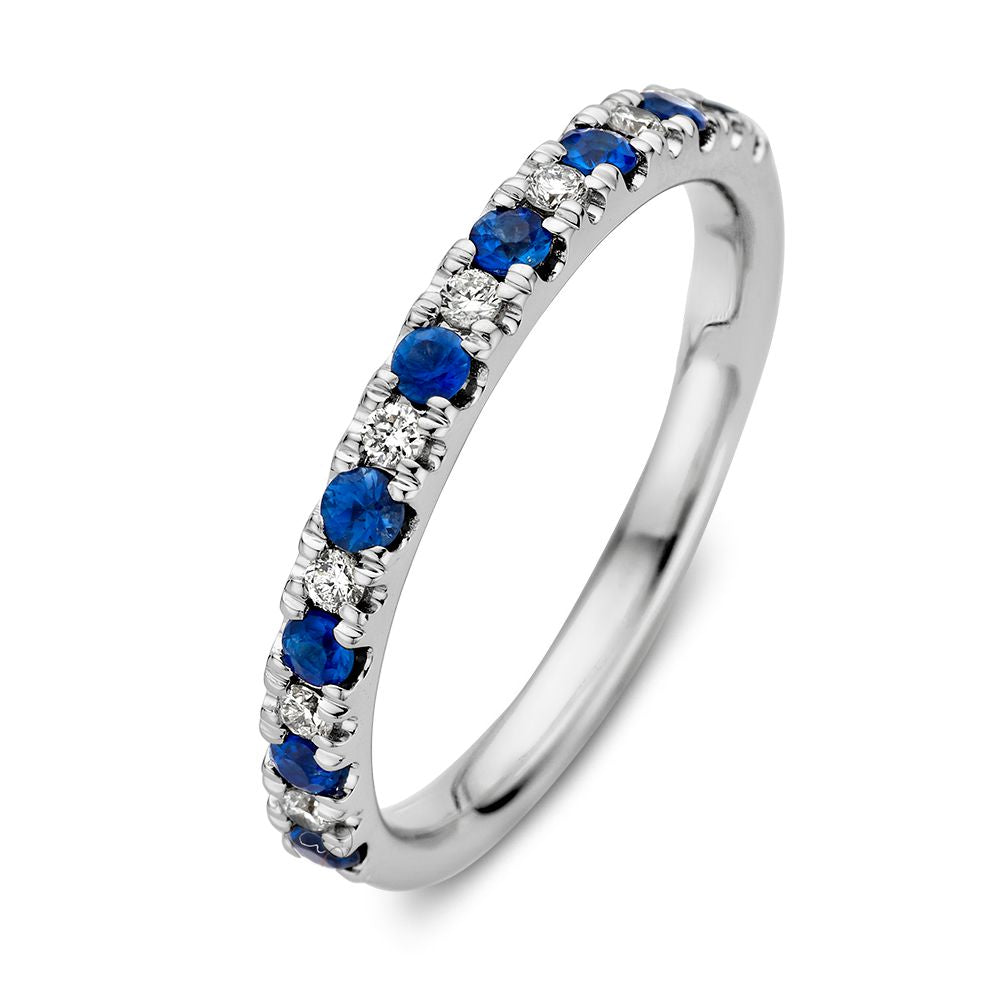 Ringe aus 14 Karat Weißgold mit blauen Saphiren und 0,14 Karat Diamanten