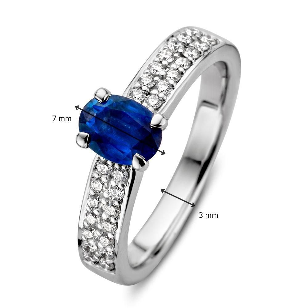 Weißgoldring mit blauem Saphir und Diamanten
