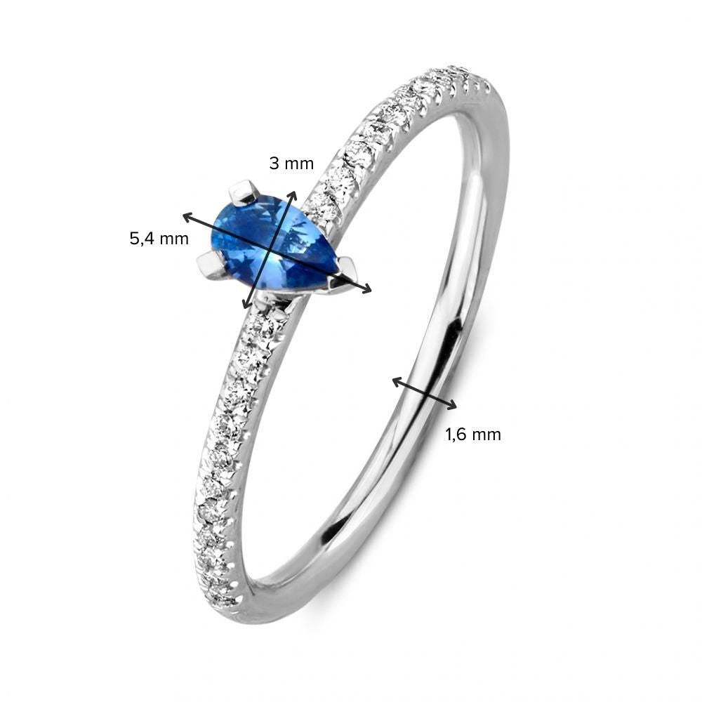 Ring witgoud briljant + saffier