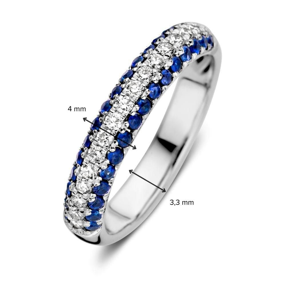 Weißgold Damenring mit Brillant und Saphir in Pavé-Fassung – Eleganz in Perfektion