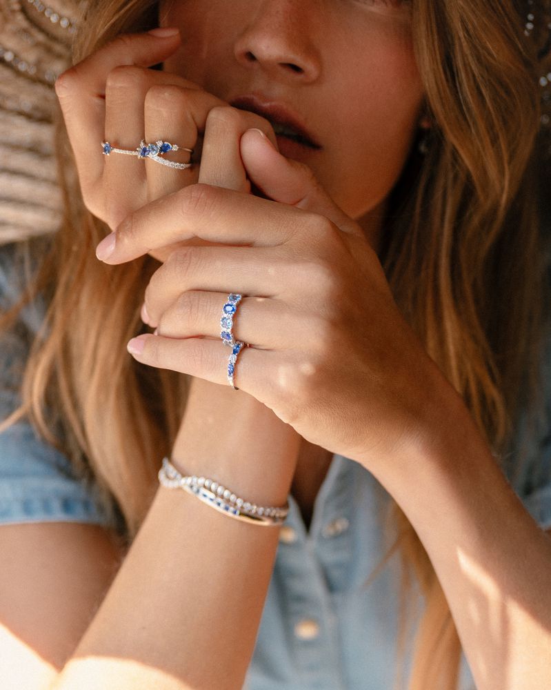 Ring Weißgold Brillant + Saphir