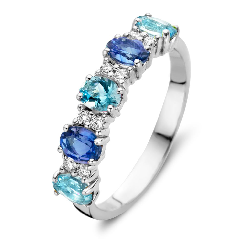 Ring aus 18kt Weißgold mit ovalen Saphiren, Aquamarinen und 0,12ct Diamanten