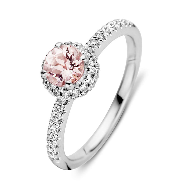 Elegant White Gold Ring with Morganite and Brilliant Cut Diamonds – 0.32 Carat