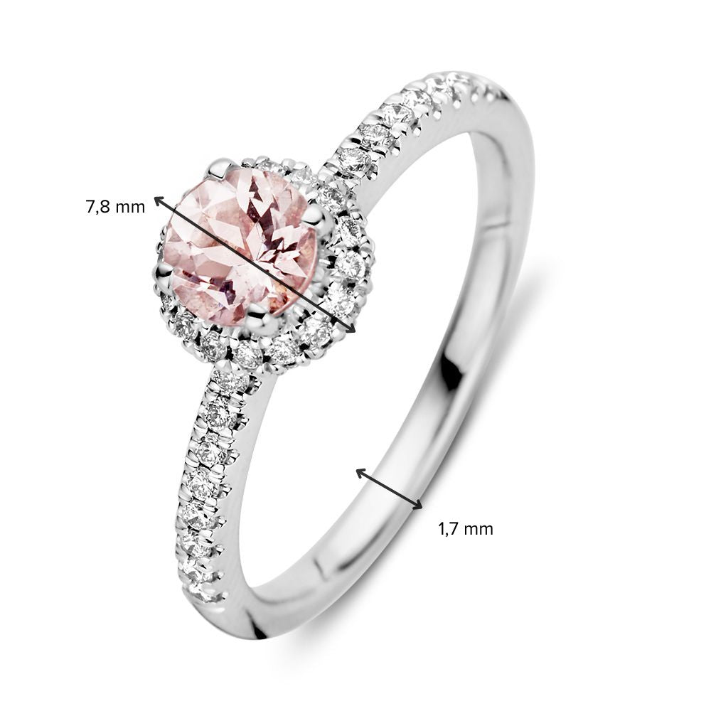 Elegant White Gold Ring with Morganite and Brilliant Cut Diamonds – 0.32 Carat