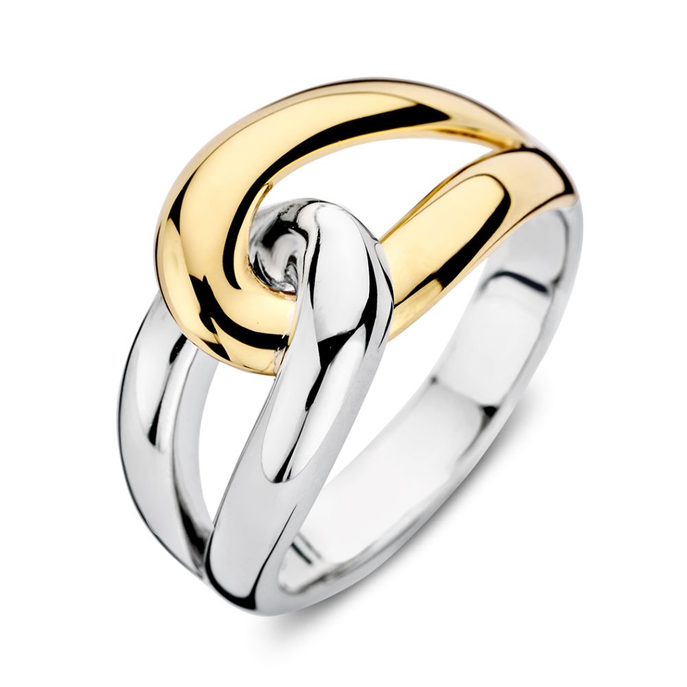 Zweiteilige Damenring aus Silber mit 14-karätigem Gold, auffälliges geschwungenes Design