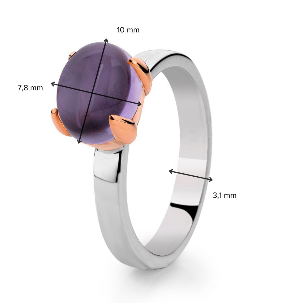 Rhodinierter Damenring aus Silber mit 14 Karat Roségoldfassung und violettem Amethyst – Dahlia
